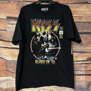Kiss Band XL T-Shirt Alive! In '75 Distressed Logo Concert Tour Tee Vintage Look